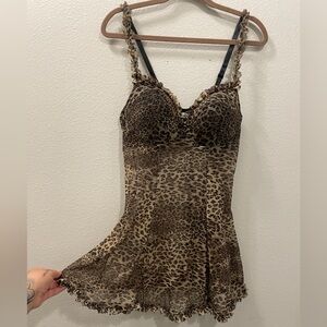 Enchanted Vintage Leopard Slip Dress with Ruffled Trim | Y2K